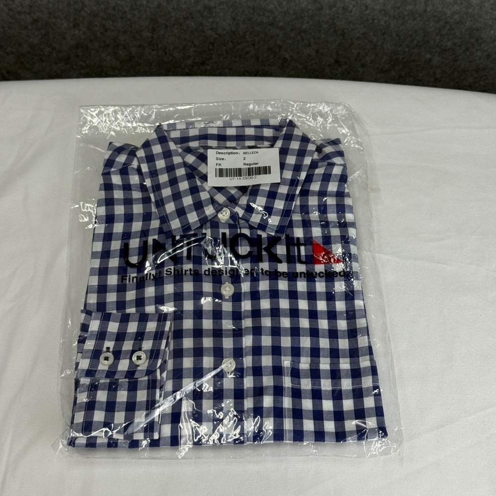 UNTUCKit Belleza Womens Navy White Gingham Button Down Shirt Size 2